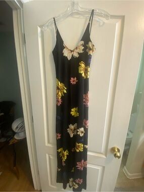 Rachel Pally Black Floral Slip Maxi Dress with Yellow & Pink Flowers